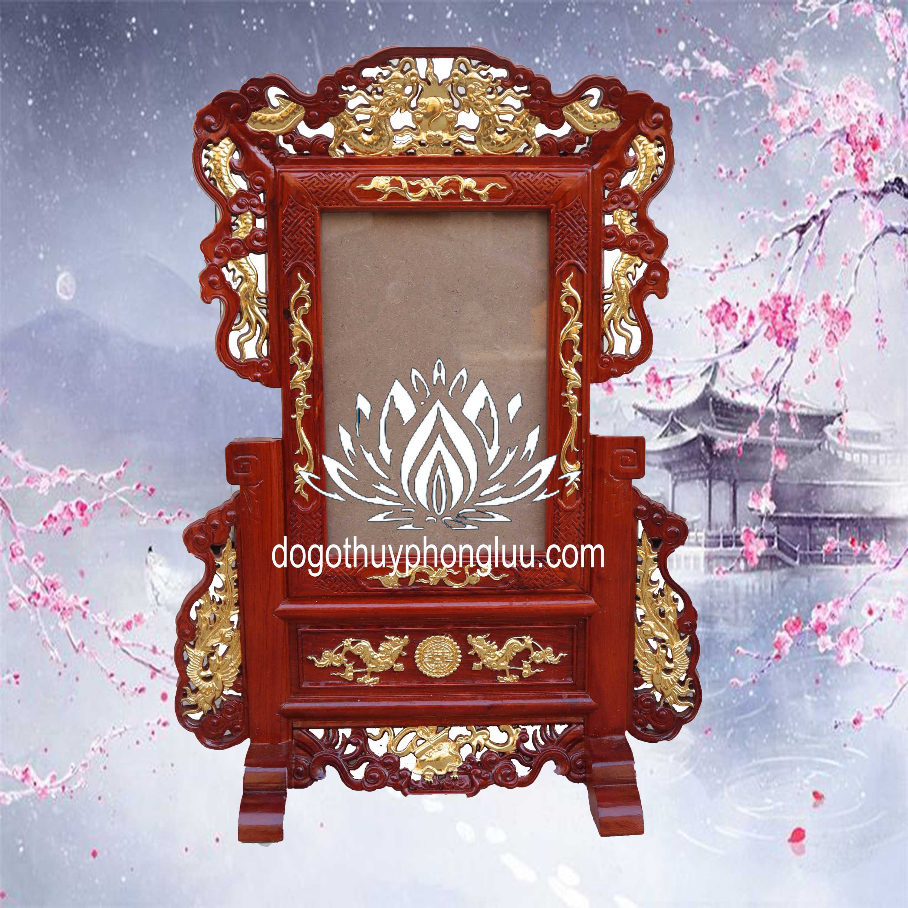 Khung ảnh tứ linh thờ rát vàng gỗ hương thờ gia tiên cỡ 21x31,25x35