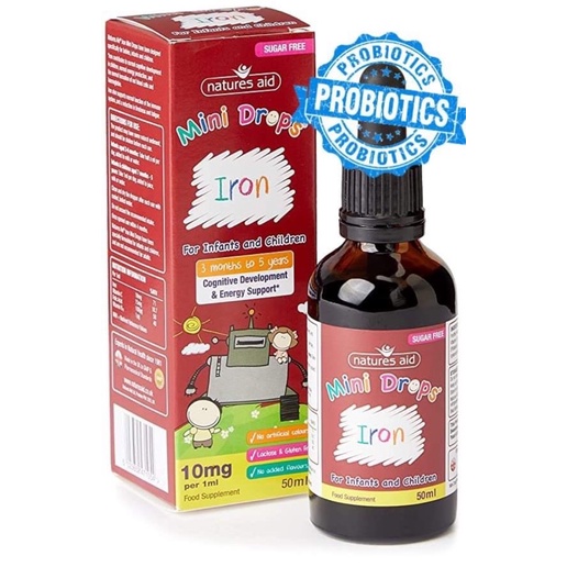 Mini drops cho bé của Natures Aid (sắt, vtm D3, Dha, Multi tổng hợp,immune tăng đề kháng)