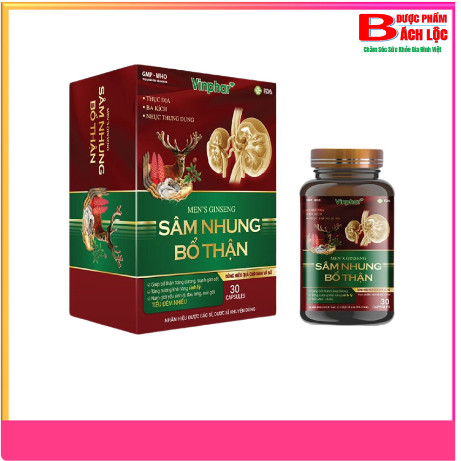 Viên uống men"s ginseng sâm nhung bổ thận nam nữ giúp bổ thận tráng dương, mạnh gân cốt , giảm đau lưng mỏi gối,điều hòa kinh nguyệt ở nữ - hộp 30 viên, dược phẩm bách lộc