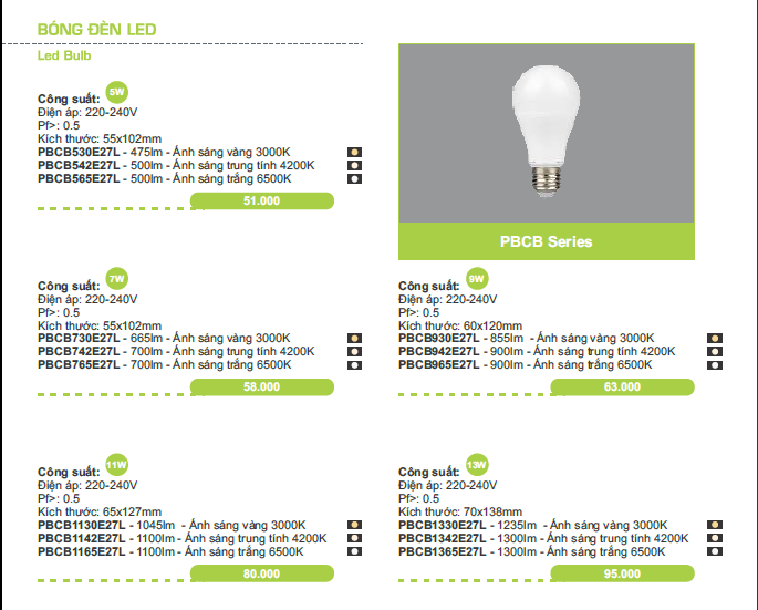 BÓNG ĐÈN LED BULB 13W PARAGON PBCB13 E27L