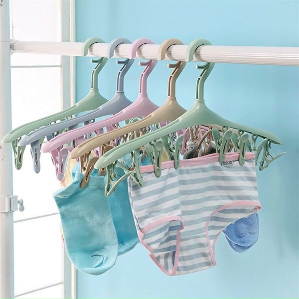 Móc phơi đồ 8 Kẹp Chống gió bay siêu chắc chắn - móc treo quần áo, tã lót....