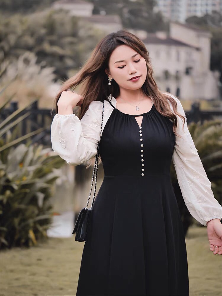 Đầm lụa phối tay dài bigsize thiết kế - G7523
