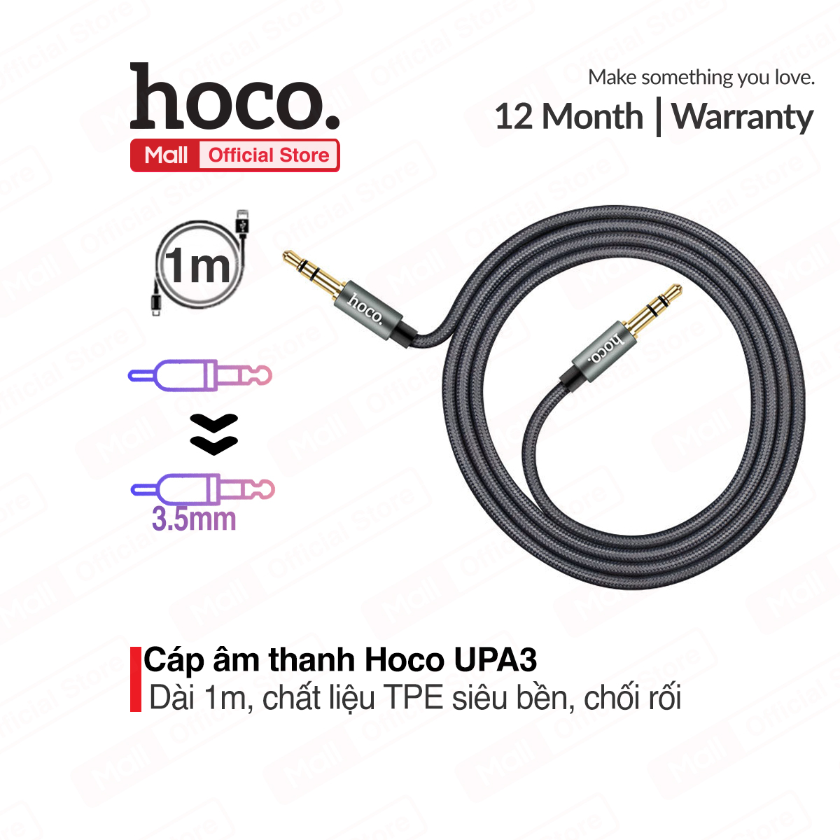 Cáp âm thanh jack 3.5mm Hoco UPA03 AUX dài 1m