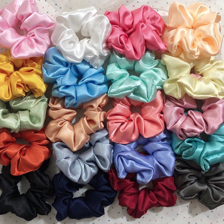 [HCM][Bảng 3] Dây Cột Tóc Vải Cột Scrunchies Satin Lụa Phi Bóng Mềm Màu Vintage Pastel - Vani Store