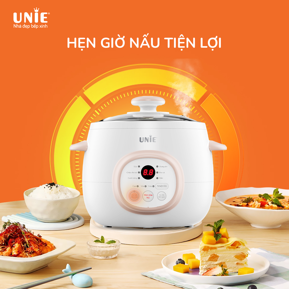 Nồi nấu chậm 1l unie chính hãng, nấu cháo, hầm, hấp, chưng yến bảo hành 12 thán
