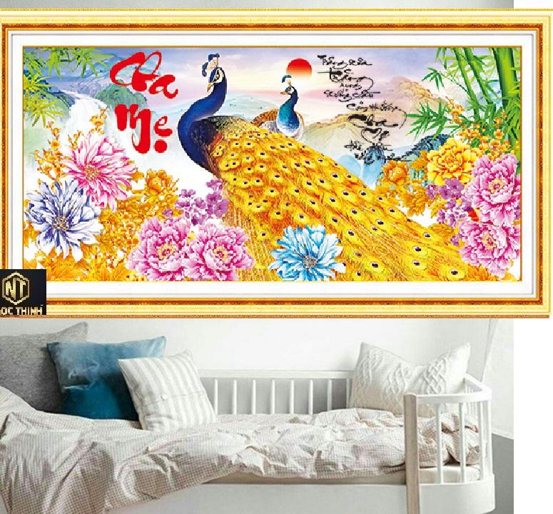 Tranh đính đá Cha Mẹ ĐÔI CÔNG VS058 KT:90X45cm Giá rẻ