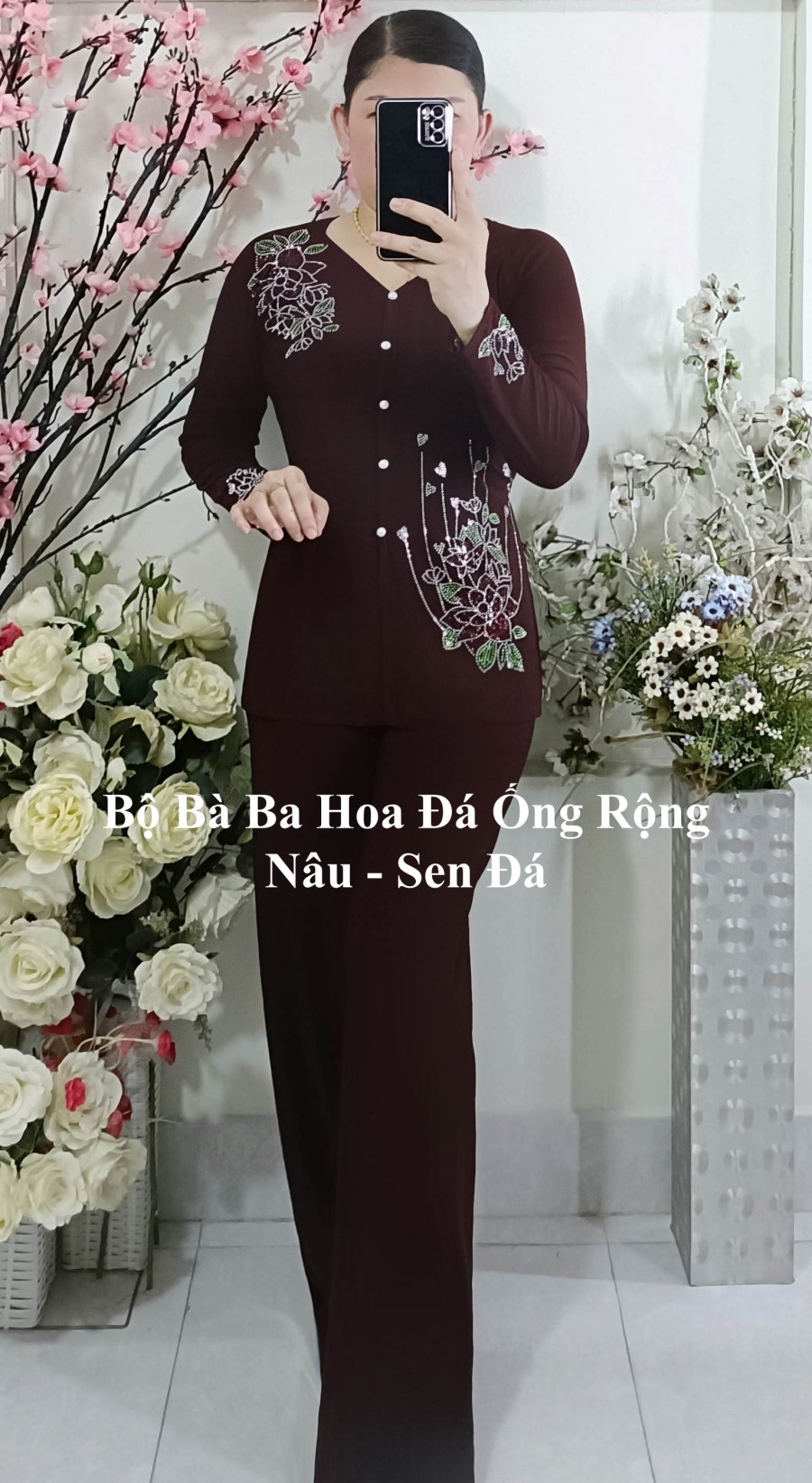 Bộ Bà Ba Hoa Đá Ống Rộng