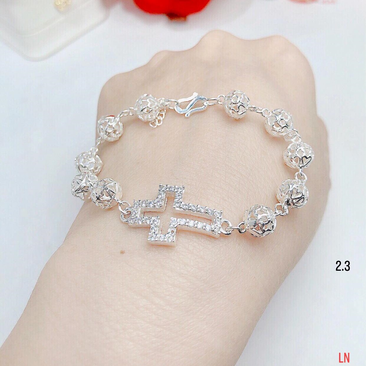 Lắc tay nữ bạc ta bi cầu MS235