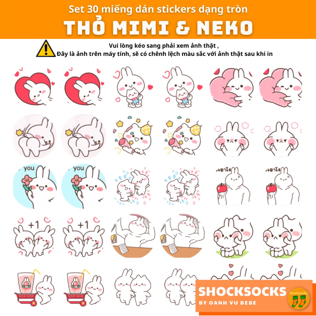 30 miếng dán stickers hình THỎ MIMI VÀ NEKO | Lazada.vn