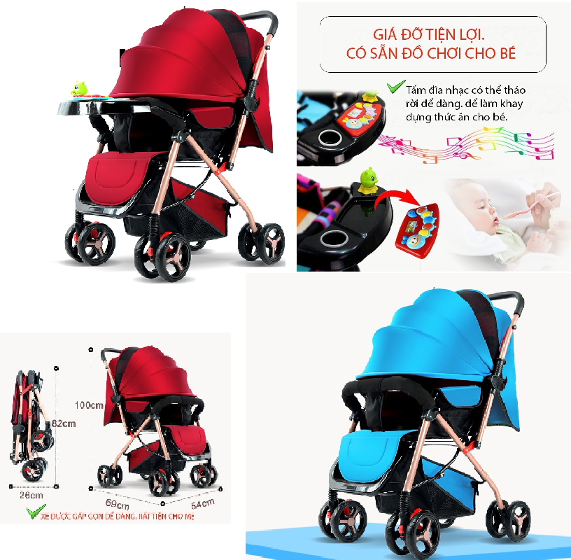 Xe đẩy trẻ em có 3 tư thế nằm - ngả - ngồi. Xe đẩy cho bé