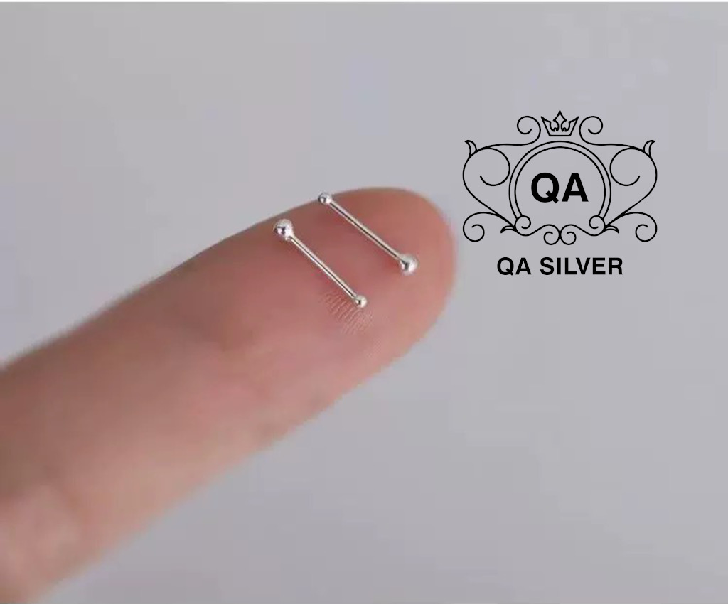 Khuyên tai bạc 925 nụ tròn đuôi bi bông nam nữ tối giản S925 MINIMAL QA SILVER Earrings EA250101