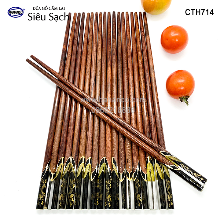 Đũa gỗ Cẩm Lai - đầu cẩm thạch 3D chìm / Rồng/Cá/Trúc (10 đôi/Hộp) HAHANCO (CTH714)