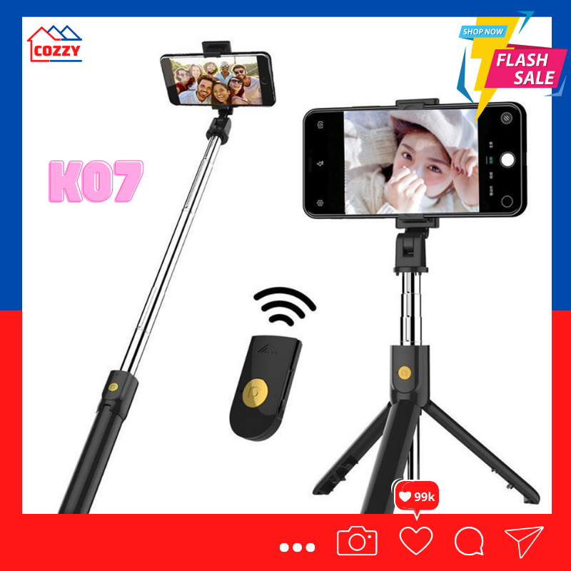 Gậy chụp ảnh selfie K07 giá đỡ 3 chân vững chắc, thiết kế nguyên khối gọn nhẹ dễ mang theo, có thể điều chỉnh độ cao, thích hợp chụp hình tự sướng, livestream, xem phim