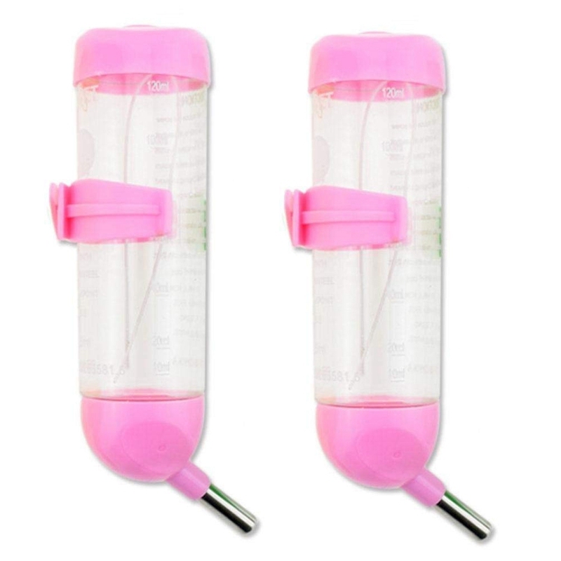 2X Pet Dog Water Dispenser, Hanging Automatic Water Drinking Feeder with No Drip Stainless Steel Ball 125ML(pink)