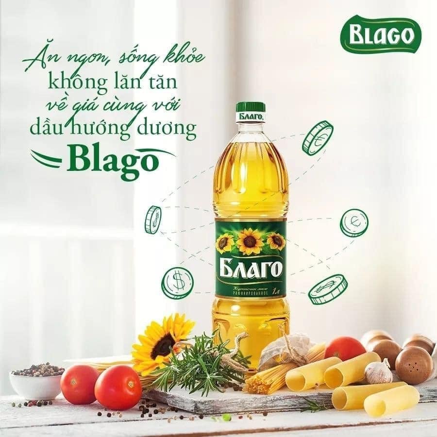 Dầu ăn hướng dương mix olive Blago nhập khẩu Nga loại 1L Date T2 2023