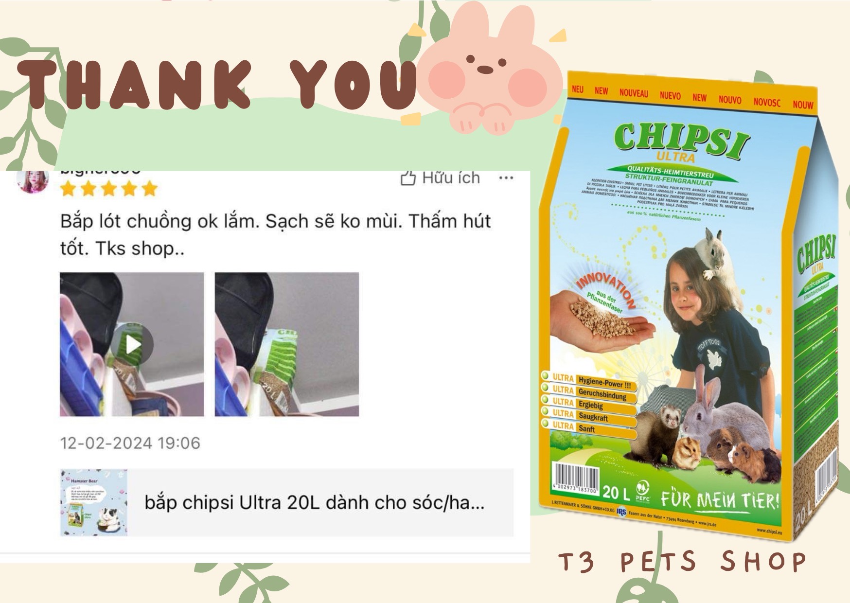 bắp chipsi Ultra 20L dành cho hamster, thỏ, bọ,... - T3 PETS SHOP