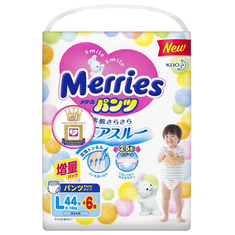 Bỉm Tã Quần Merries Size L44 miếng (Cho bé 9 - 14kg)