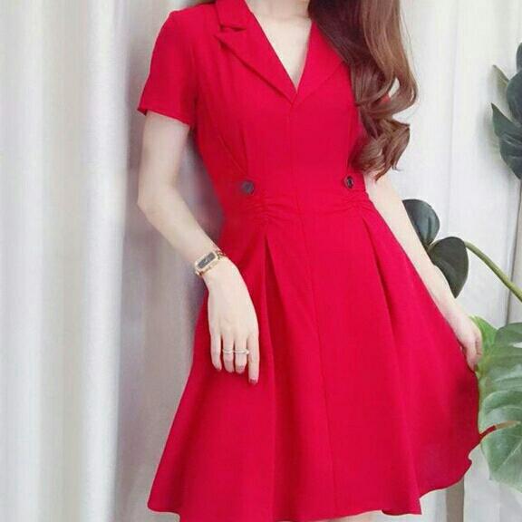 đầm cát hàn cổ vest