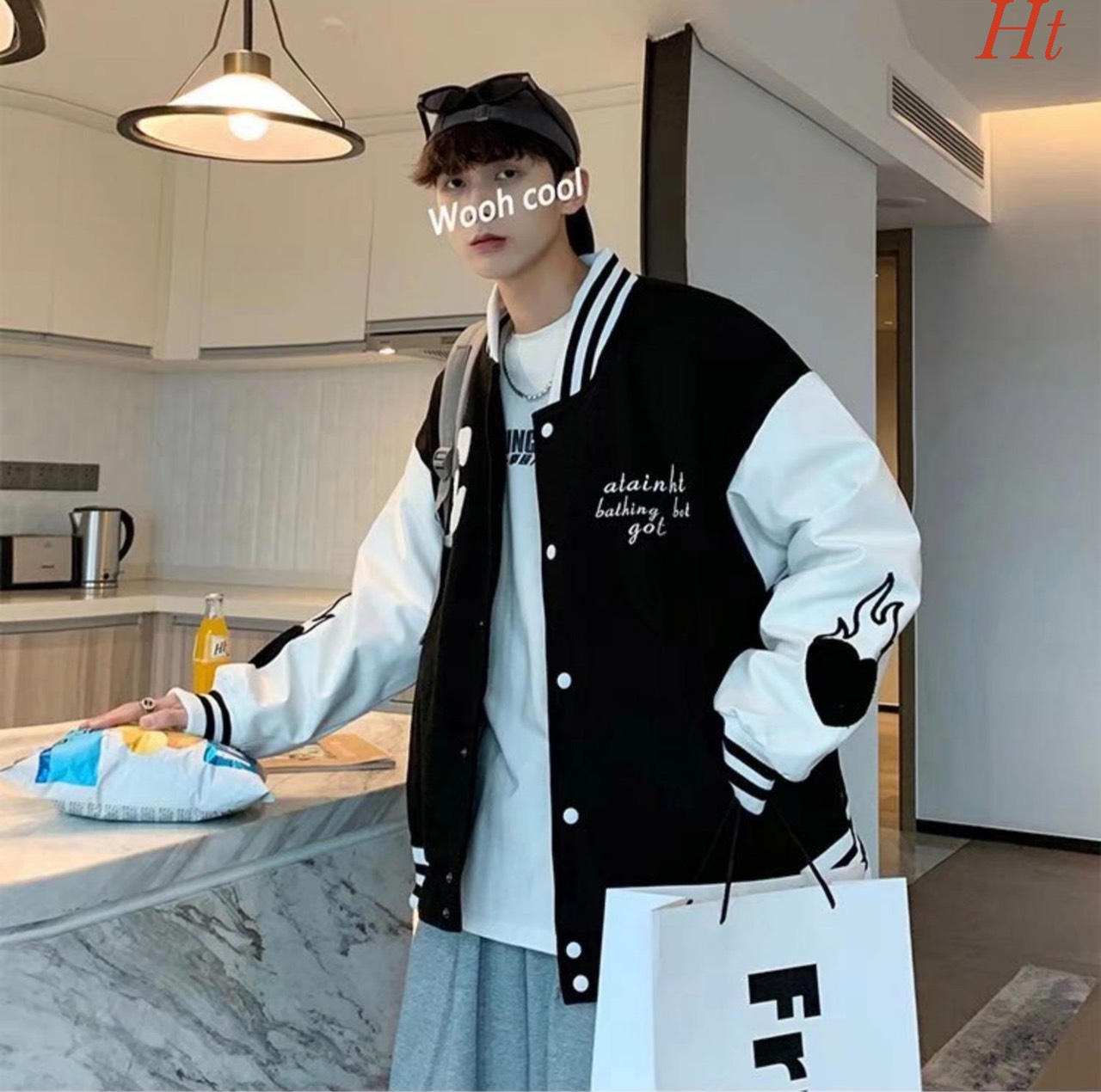 [FREESHIP] Áo Khoác Bomber nỉ Chữ E lửa tay,ht
