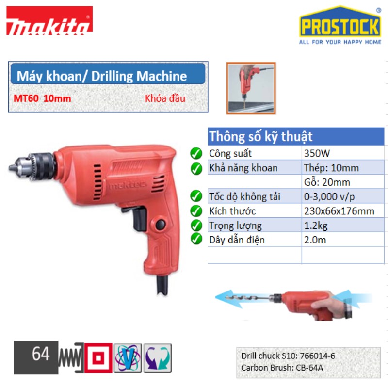 [HCM]Máy khoan Maktec MT60 10mm