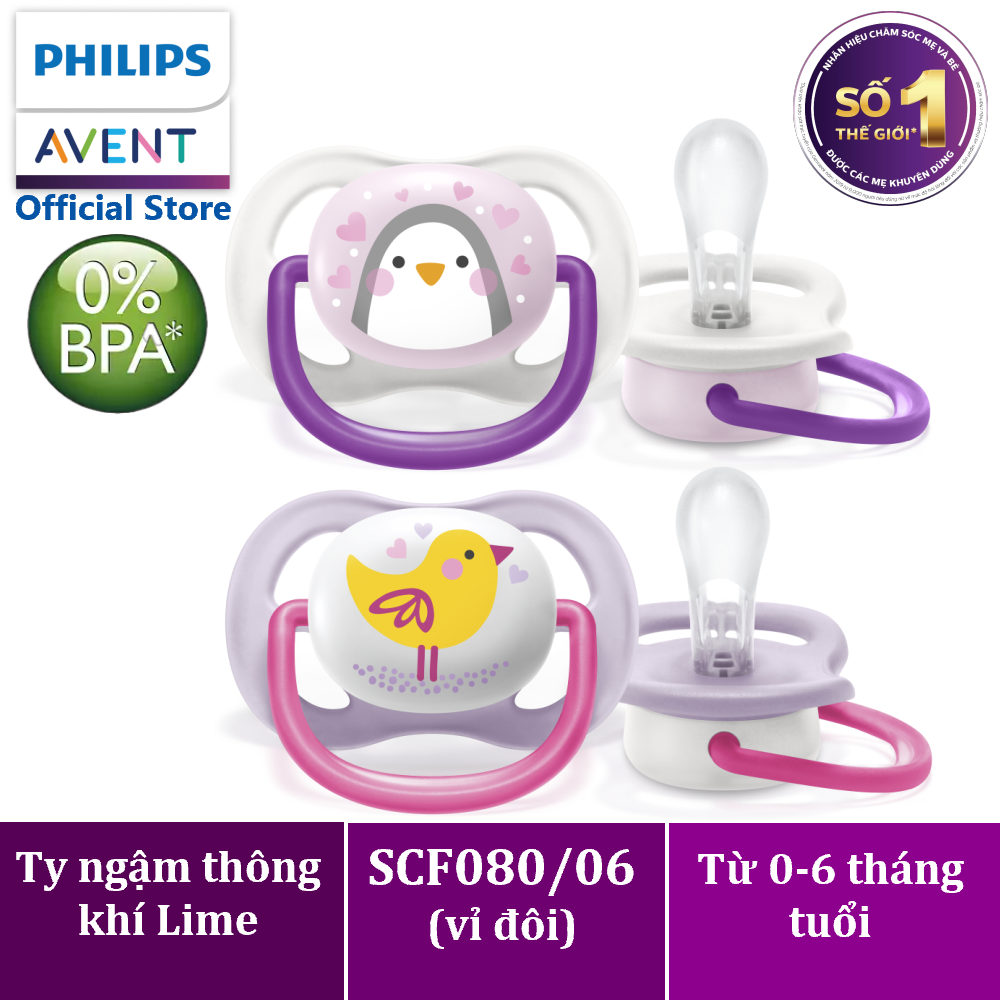 Ty ngậm Avent thông khí Lime vỉ đôi bé gái