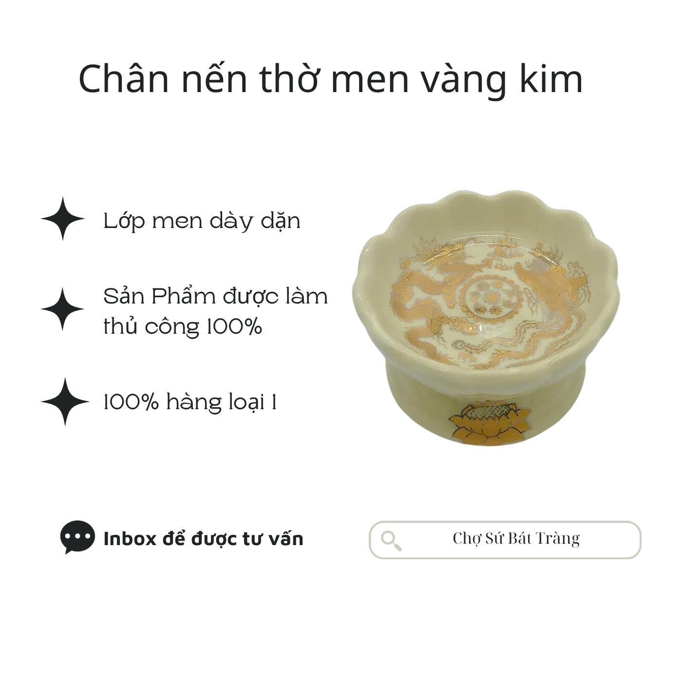 Chân nến thờ men vàng kim - Chợ Sứ Bát Tràng - hàng loại 1