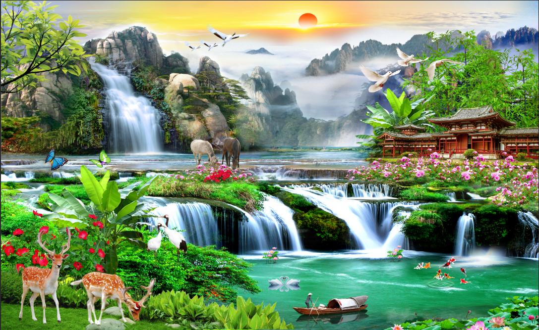 Tranh dán tường 3D Sơn thủy hữu tình kt 80cm*1m2