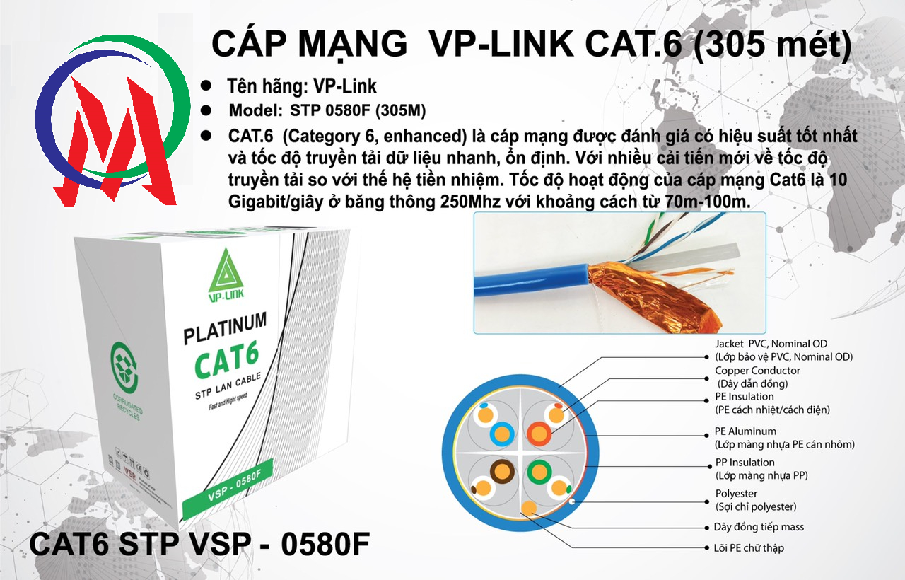 [HCM]Dây Cáp 6  Mạng STP VSP 00580F Chống Nhiễu 305M