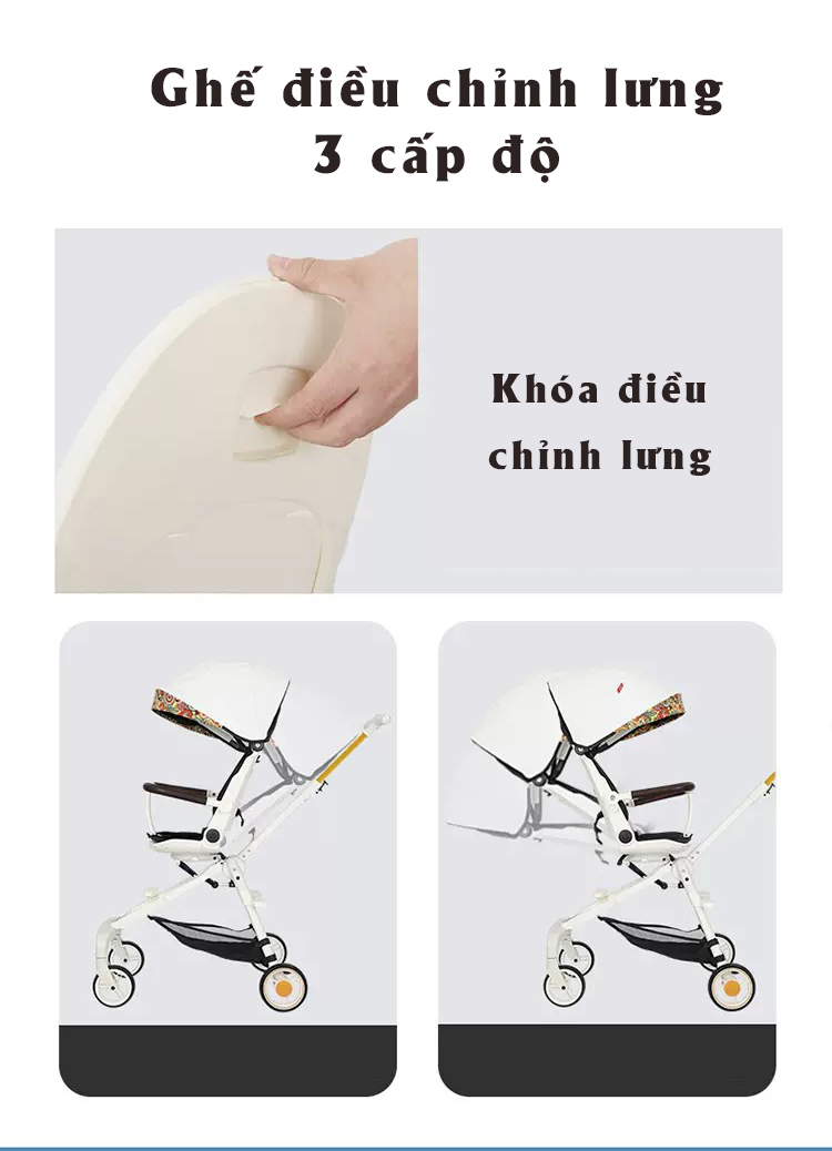Xe đẩy du lịch cho bé RongBin 2 chiều ngã lưng 3 cấp độ ghế xoay 360 độ gấp gọn dành cho bé từ 0 đến 6 tuổi