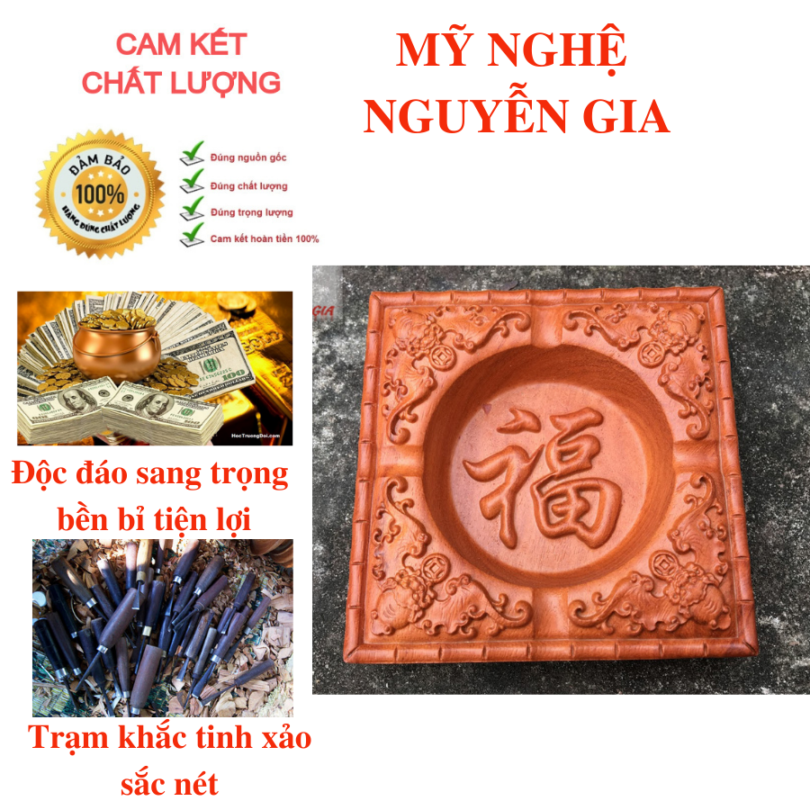 Gạt tàn thuốc độc lạ ĐẸP bằng gỗ CAO CẤP mẫu chữ PHÚC mang lại nét sang trọng cho gia đình