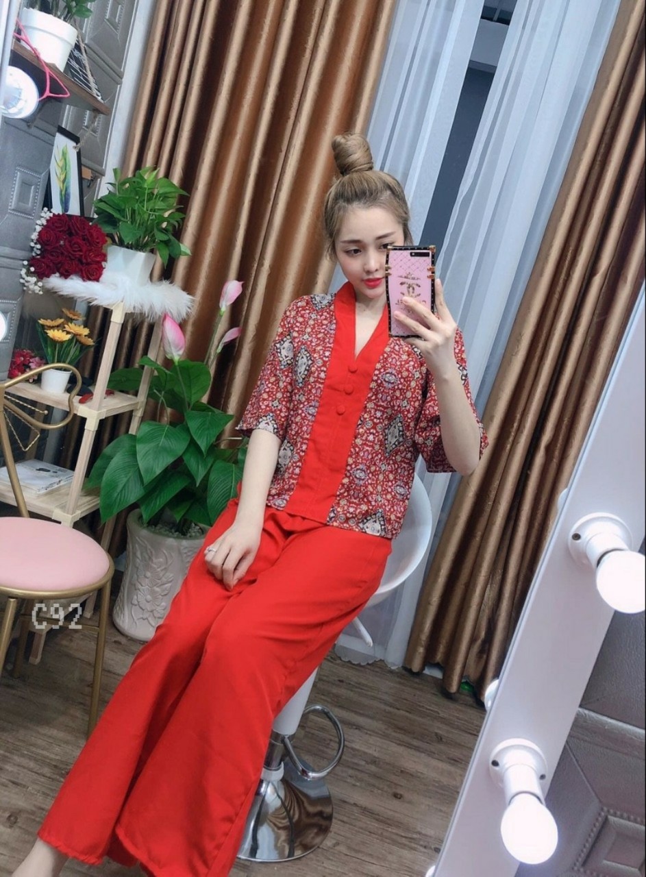 Sét bộ lam thổ cẩm ống rộng-ZU HC