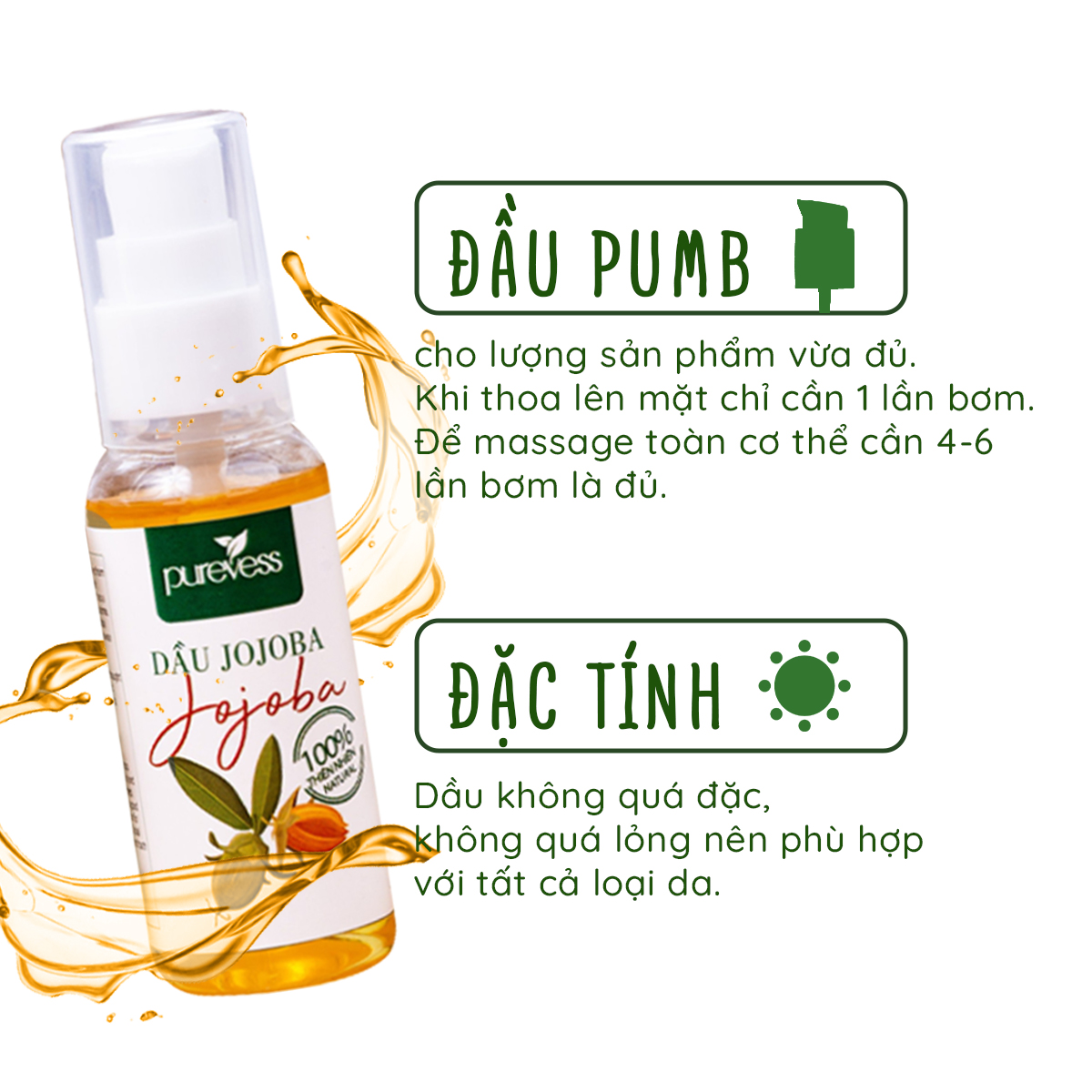 Dầu Jojoba Purevess - Dầu dưỡng tóc - Dầu dưỡng body