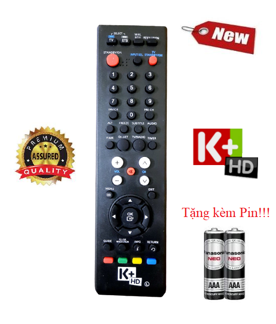 Điều khiển đầu thu K+ HD hàng tốt- Tặng kèm Pin!!!
