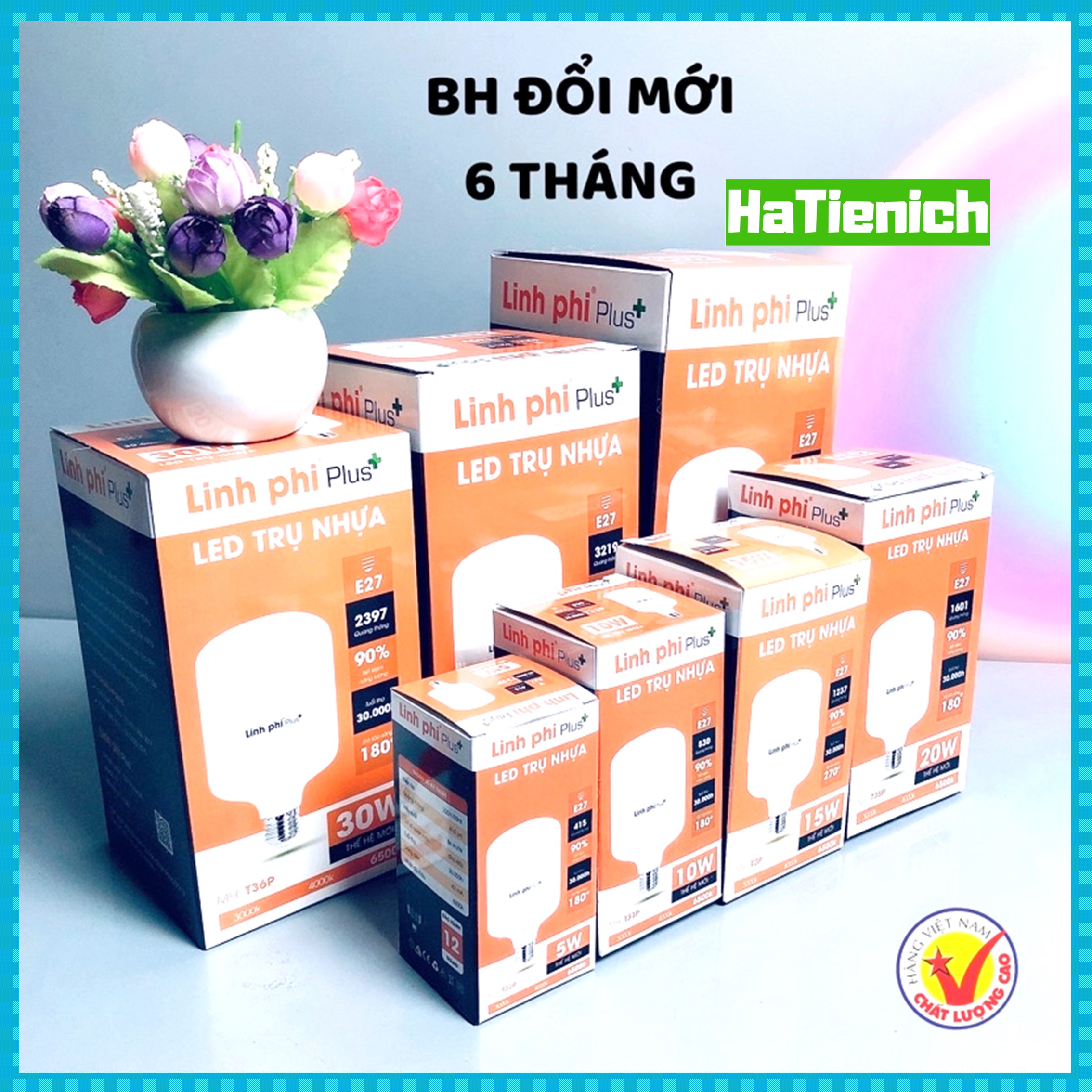 Bóng đèn LED 50w 40w 30w 20w 10w 5w siêu sáng tiết kiệm điện, LED BULB trụ LINH PHI chống nước BẢO HÀNH đổi mới 6 tháng