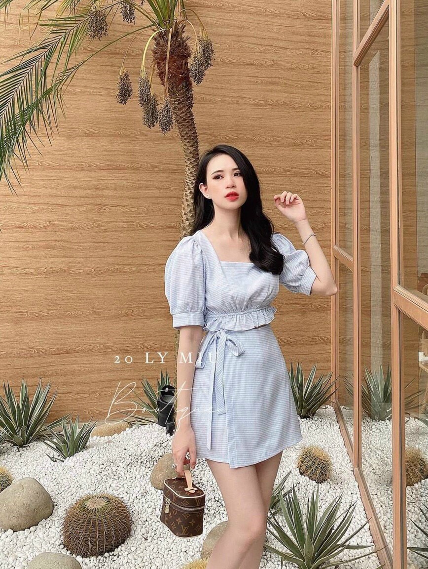 [HCM]Set bộ áo kiểu bo chun chân váy thắt eo dễ thương