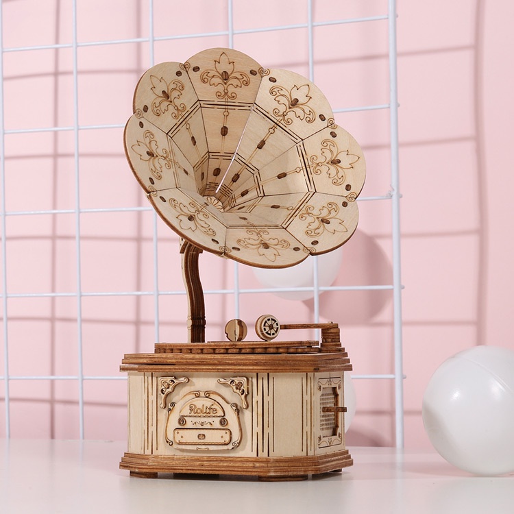 Đồ chơi lắp ráp gỗ 3D Mô hình Máy hát Robotime Gramophone TG408