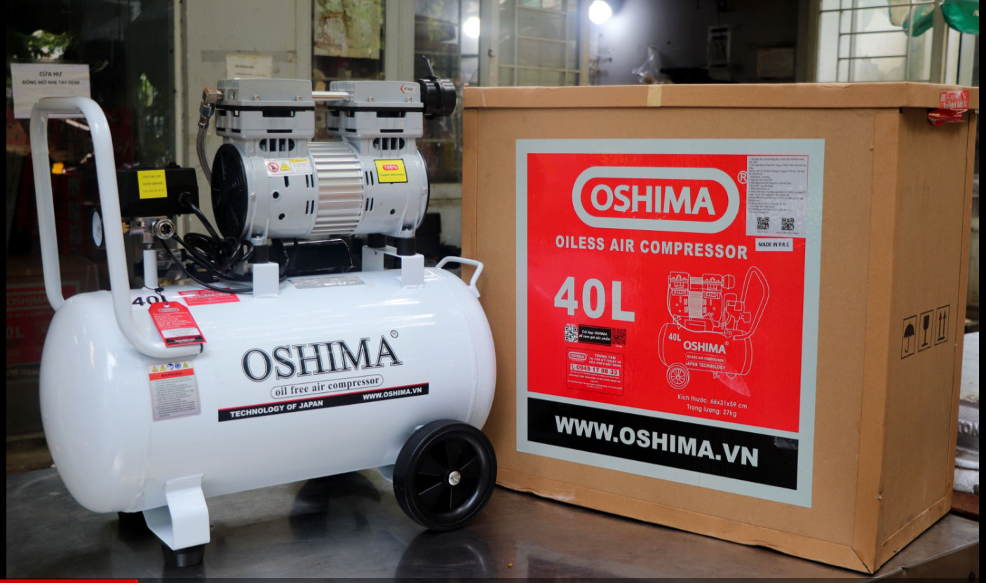 [Trả góp 0%] Máy nén khí không dầu oshima 40l
