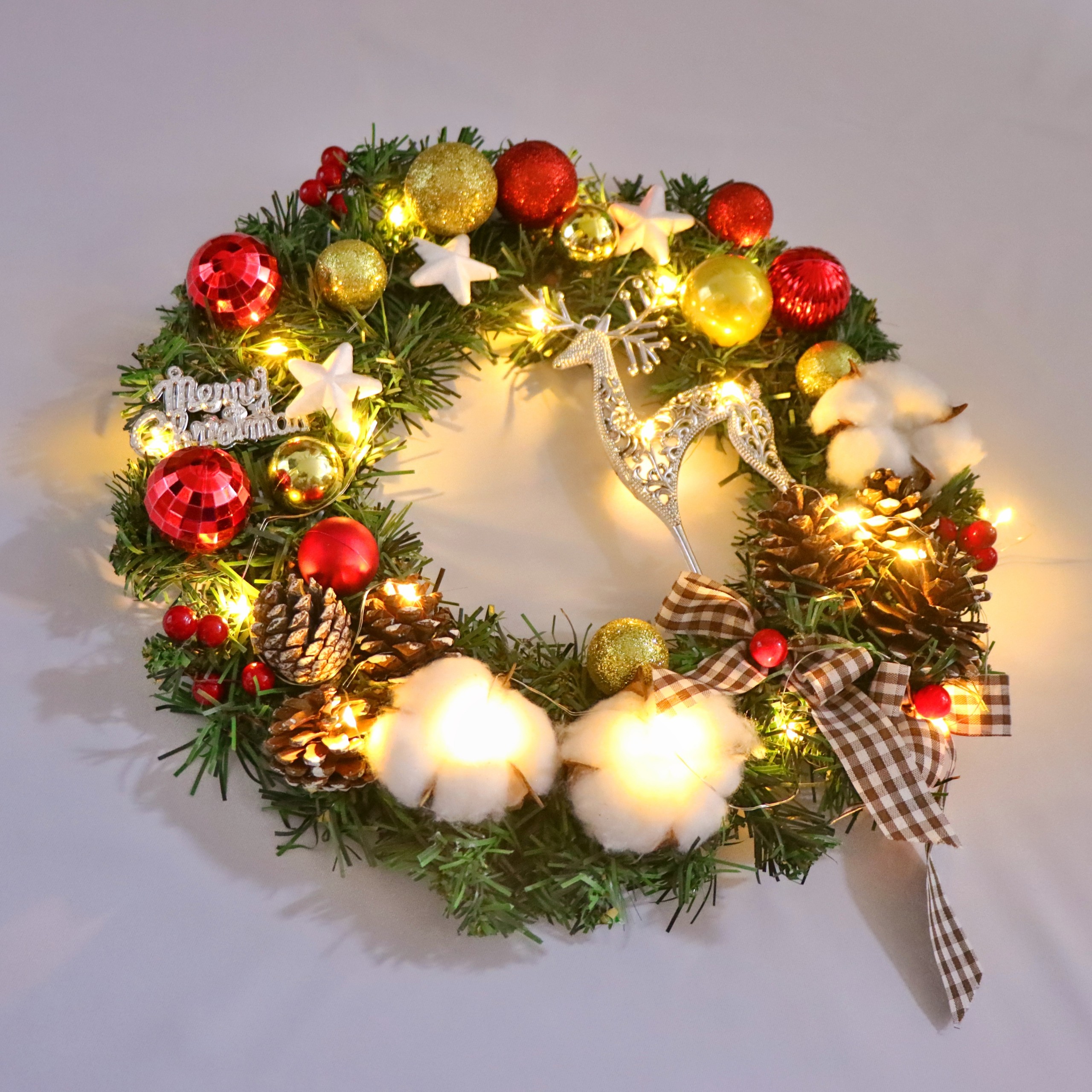 Vòng hoa trang trí noel d59 size 30cm tặng kèm đèn vòng nguyệt quế giáng sinh