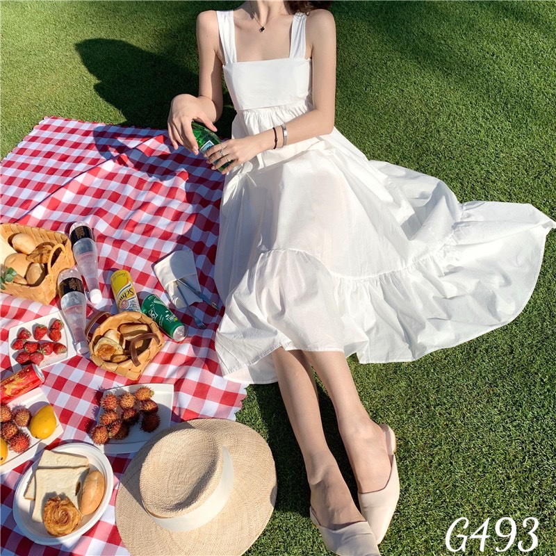 Đầm xoè nữ maxi đi biển kiểu nơ lưng voan lụa G493