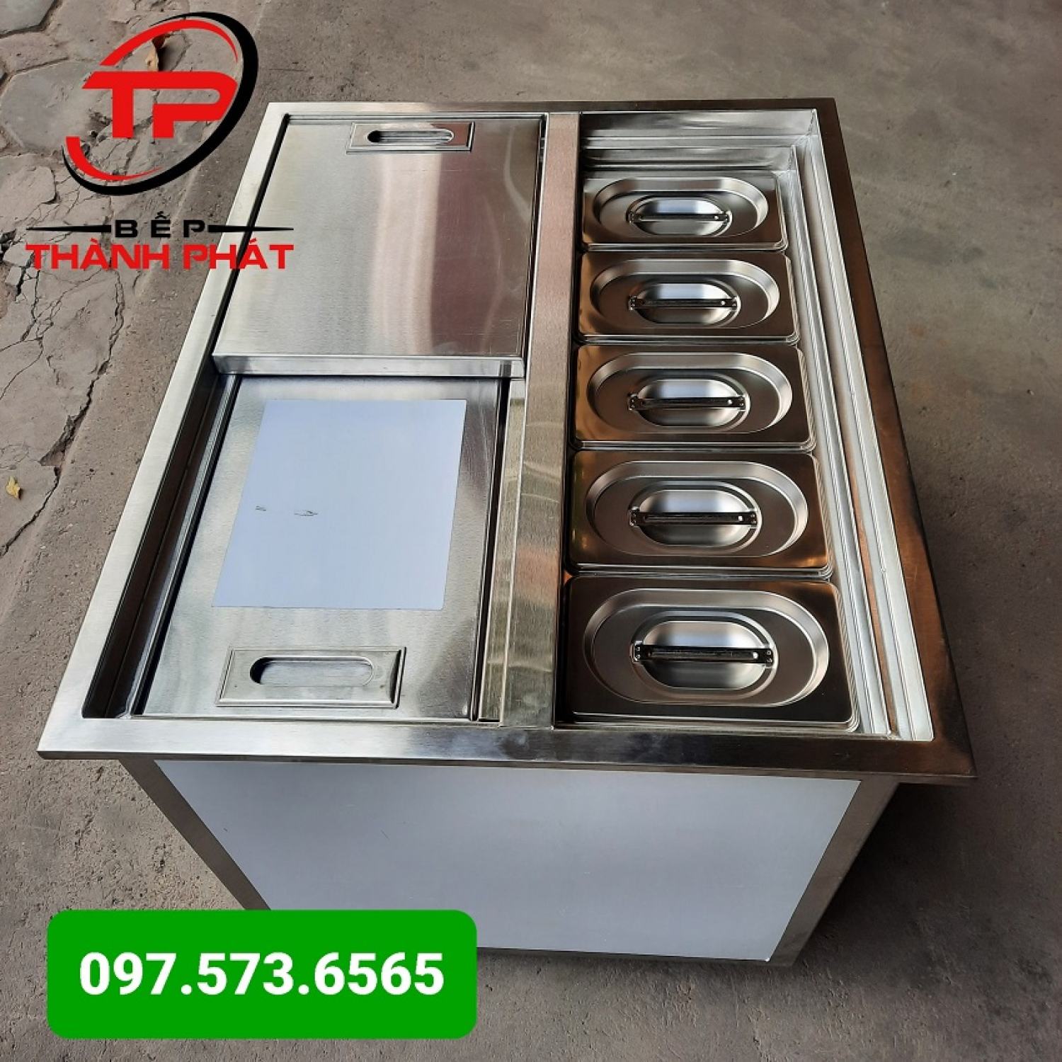 Thùng đá inox 5 khay topping