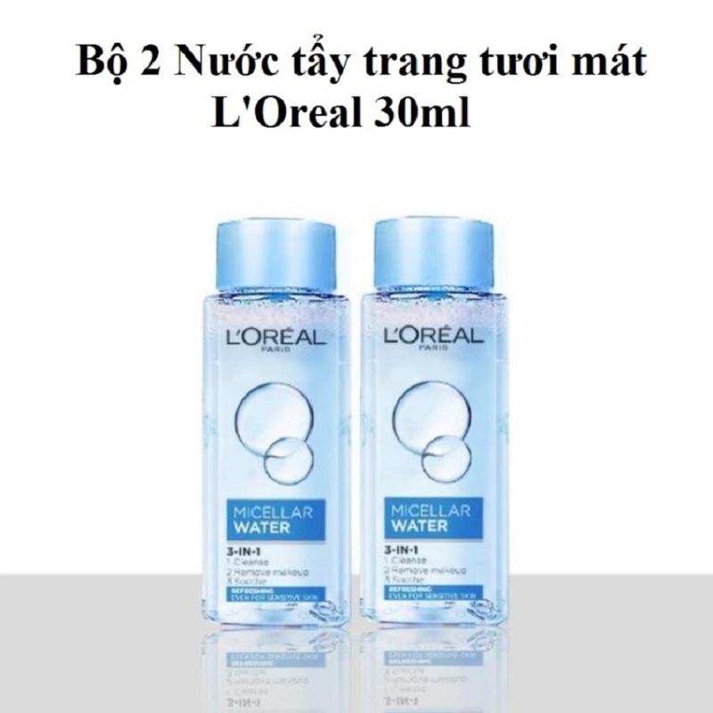 2 Chai Nước Tẩy Trang 3 In 1 LOreal Paris Micellar Water 30ml (Chai mẫu thử mini) nhập khẩu