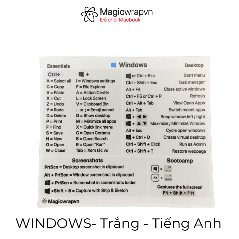 Miếng dán phím tắt laptop Windows không dính keo | Magicwrapvn |
