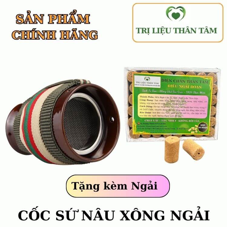 Cốc xông ngải nâu tặng kèm hộp ngải 48 khúc thân tâm – dụng cụ diện chẩn