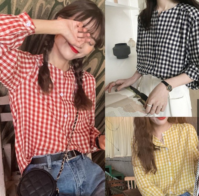 Sơ mi Caro Cổ tròn xinh xắn