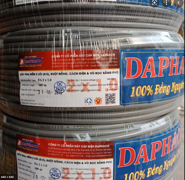 (Combo 20 Mét) Dây Điện Đôi Bọc 2 Lớp Tròn Xám 2 Lõi 2x1.0mm2 Đến 2x6.0mm2 Daphaco Ruột Đồng Nguyên Chất Chịu Tải Cao