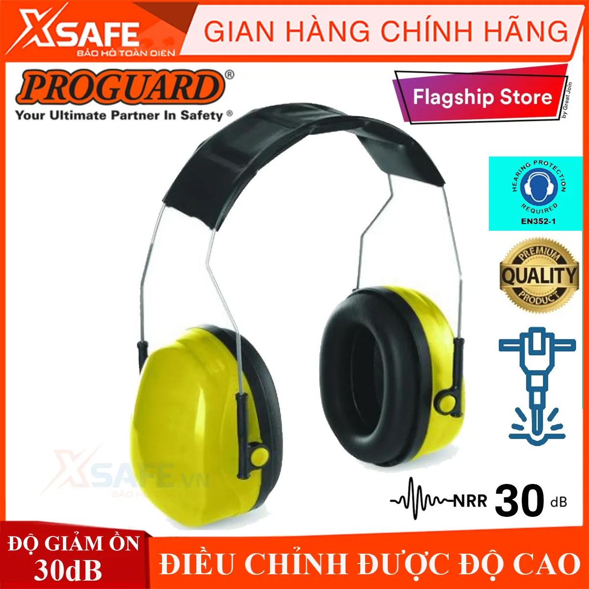 Chụp tai chống ồn Proguard PC09H Độ giảm ồn 30dB điều chỉnh được theo cỡ đầuphone giảm ồn bảo vệ tai, Bịt tai cao cấp