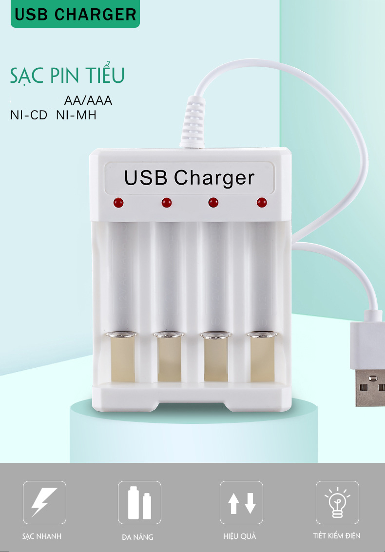 Sạc pin tiểu AA AAA 4 cổng Bmax B-04 (cổng kết nối USB)