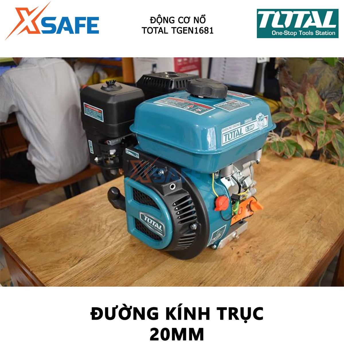Động cơ nổ TOTAL TGEN1681 đầu nổ dùng xăng Loại động cơ 4 thì, OHV, Đầu ra tối đa 5.5HP, Đường kính trục 20mm, Dung tích xi lanh(ml) 163 biến đổi cơ năng thành điện năng phát điện, hiệu chỉnh điện áp