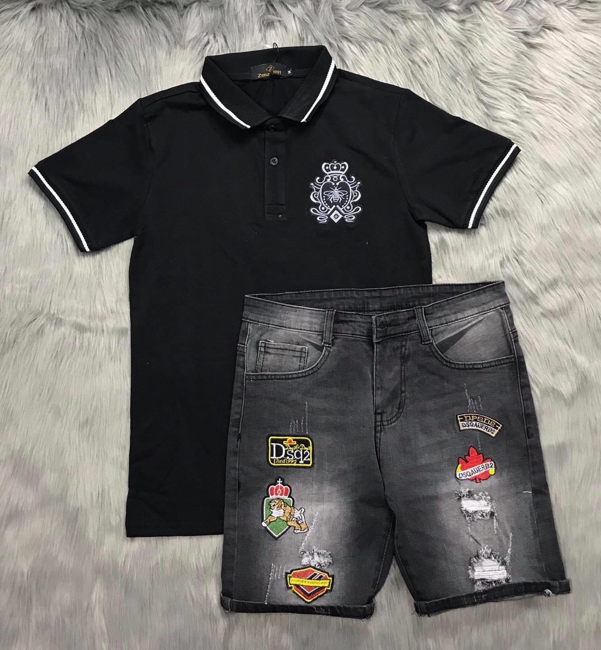 Quần short jean nam rách nhẹ thêu logo cao cấp vải co giãn thoáng mát