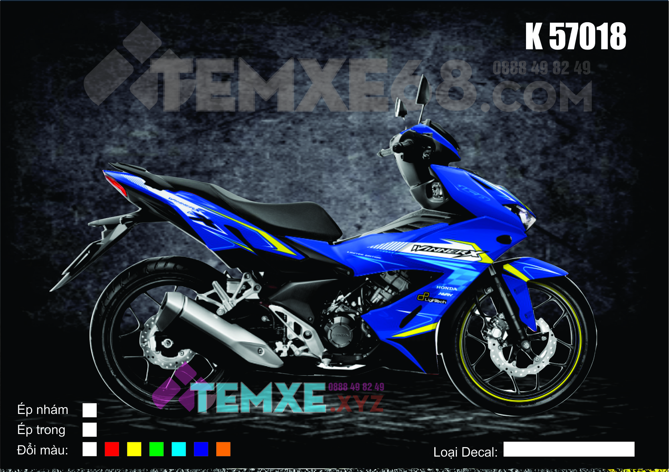 Tem trùm xe Winner X màu trắng xanh
